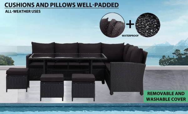Outdoor Wicker Modular Lounge Furniture Dining Sofa Set Lounge 9Seater-Black
