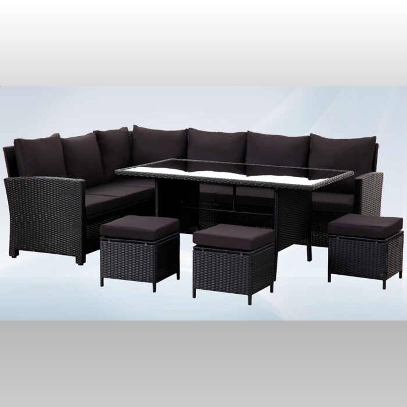 High-quality 9-seater modular outdoor sofa set with glass table top