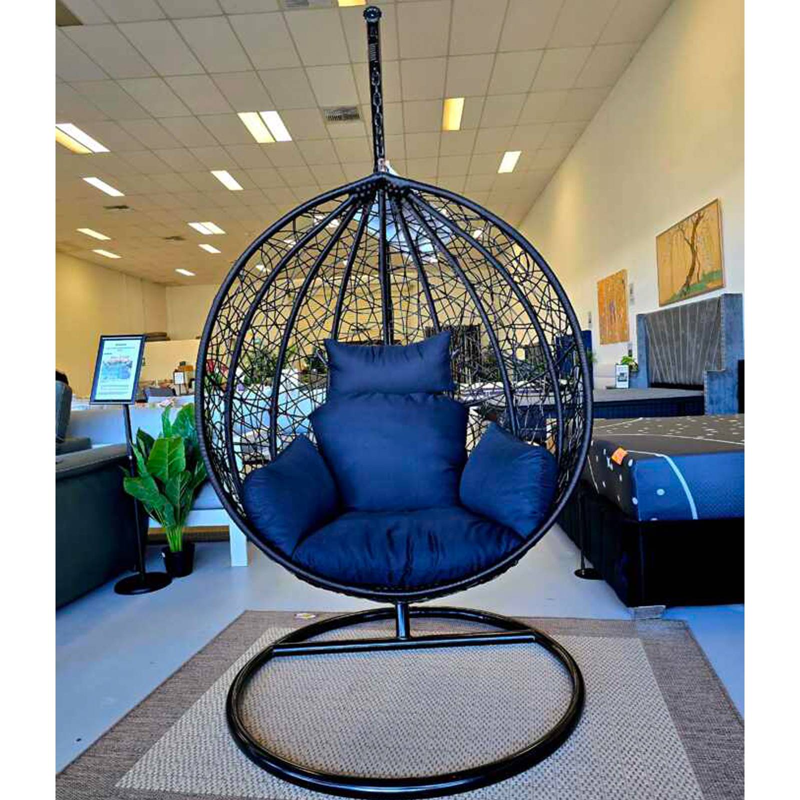 Bird Nest Swing Single Large Seater Egg Chair Hammock Hanging Pod Seat-Black Rattan