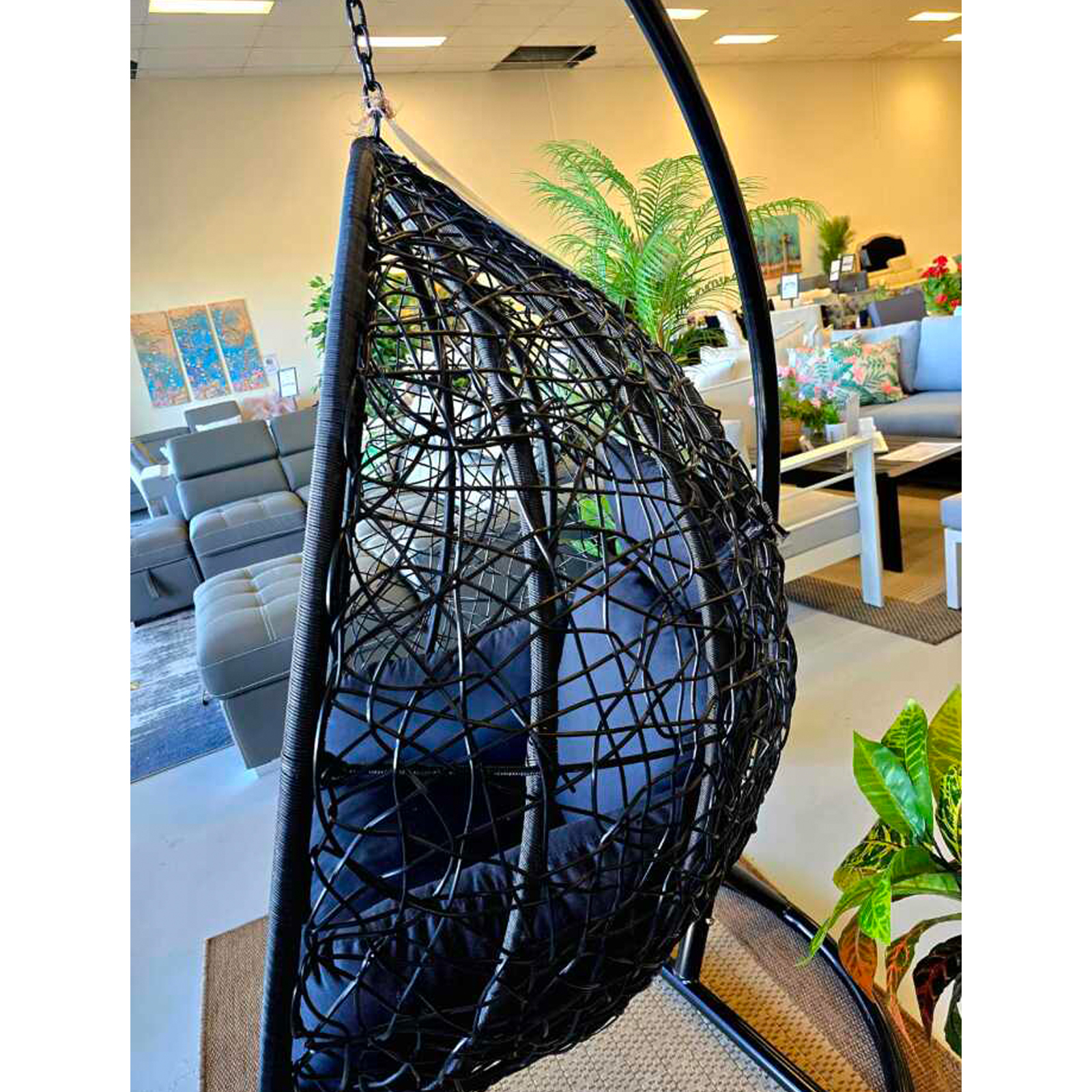 Bird Nest Swing Single Large Seater Egg Chair Hammock Hanging Pod Seat-Black Rattan
