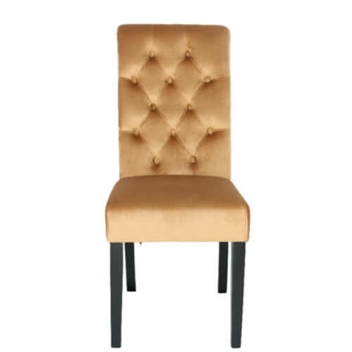 French provincial accent velvet dining chair, straight back, tan brown