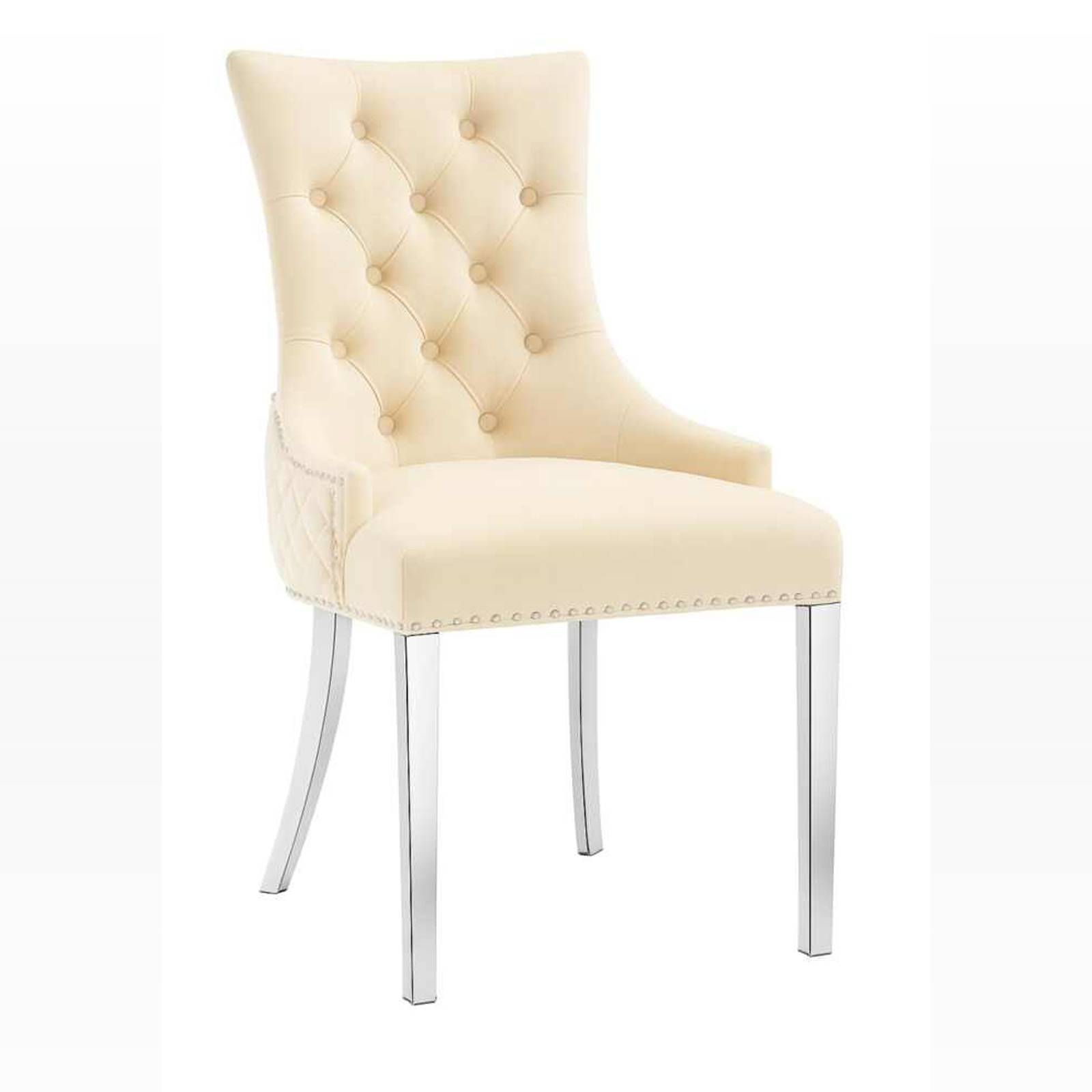 Zara French Luxury Provincial Accent Dinning Chair Stainless Steel Legs - Cream Velvet