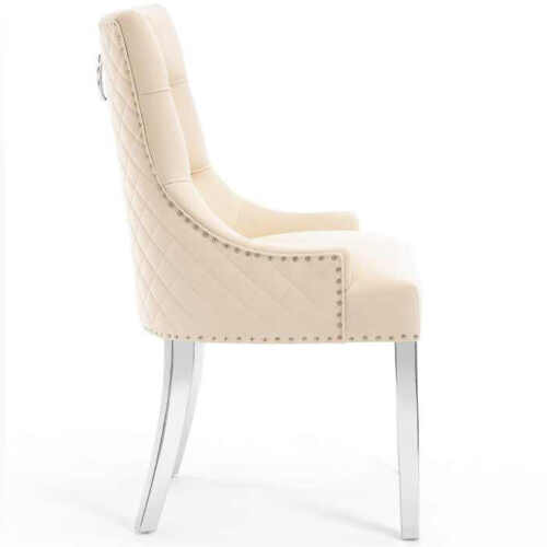 Zara French Luxury Provincial Accent Dinning Chair Stainless Steel Legs Cream Velvet3
