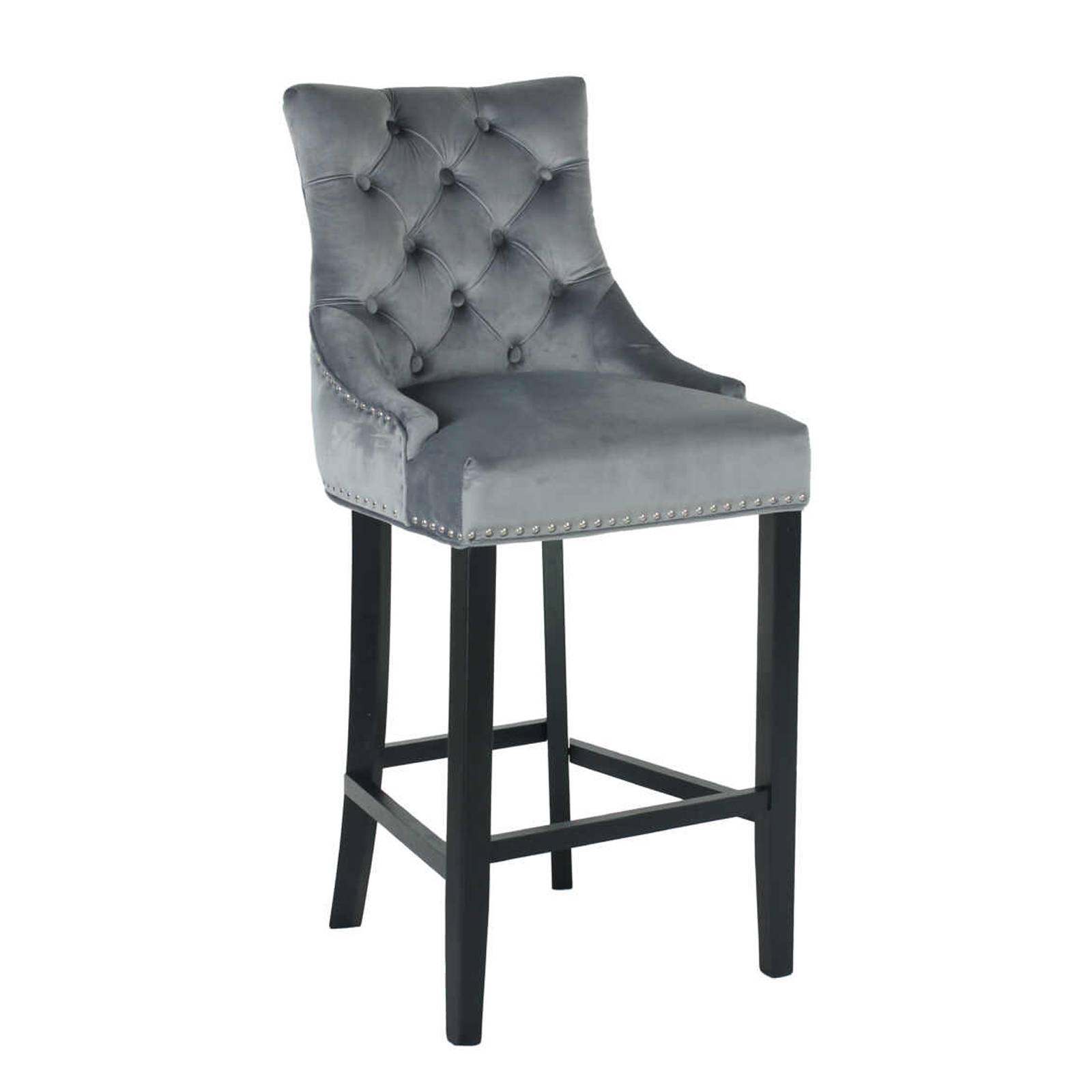 Zara grey velvet luxury barstool with black solid legs for kitchen islands