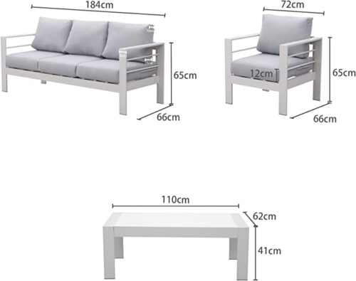 Hamilton Outdoor 7 Seater Aluminuim Lounge Sofa Set With Coffee Table - White Frame