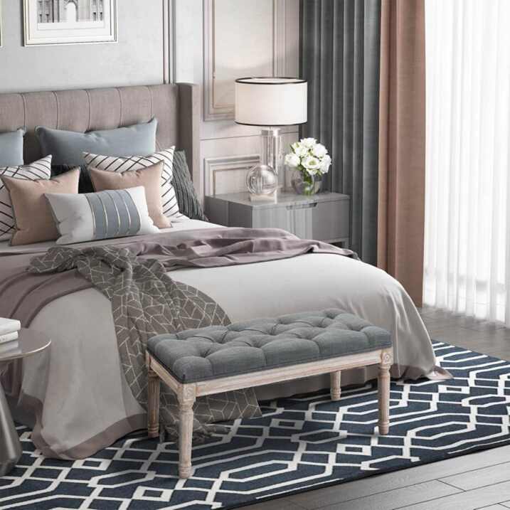 Beige linen retro-style Nova dining chair for classic elegance