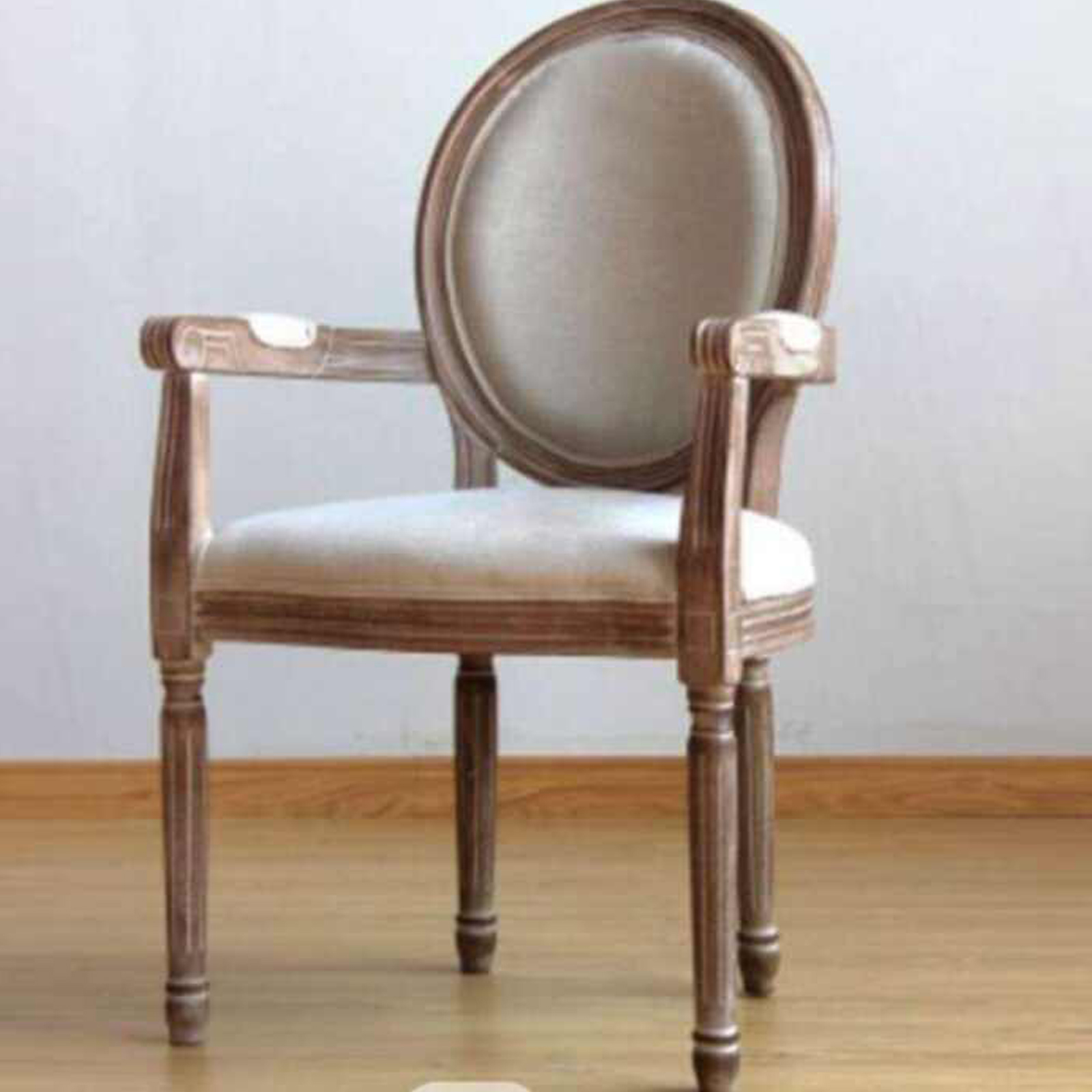 French Country Beige Linen Dining Armchair Dark Wood6