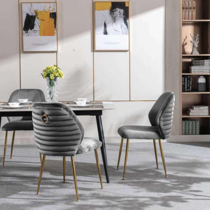 Lyla Grey Velvet Dining Chair Gold Legs & Modern Handle