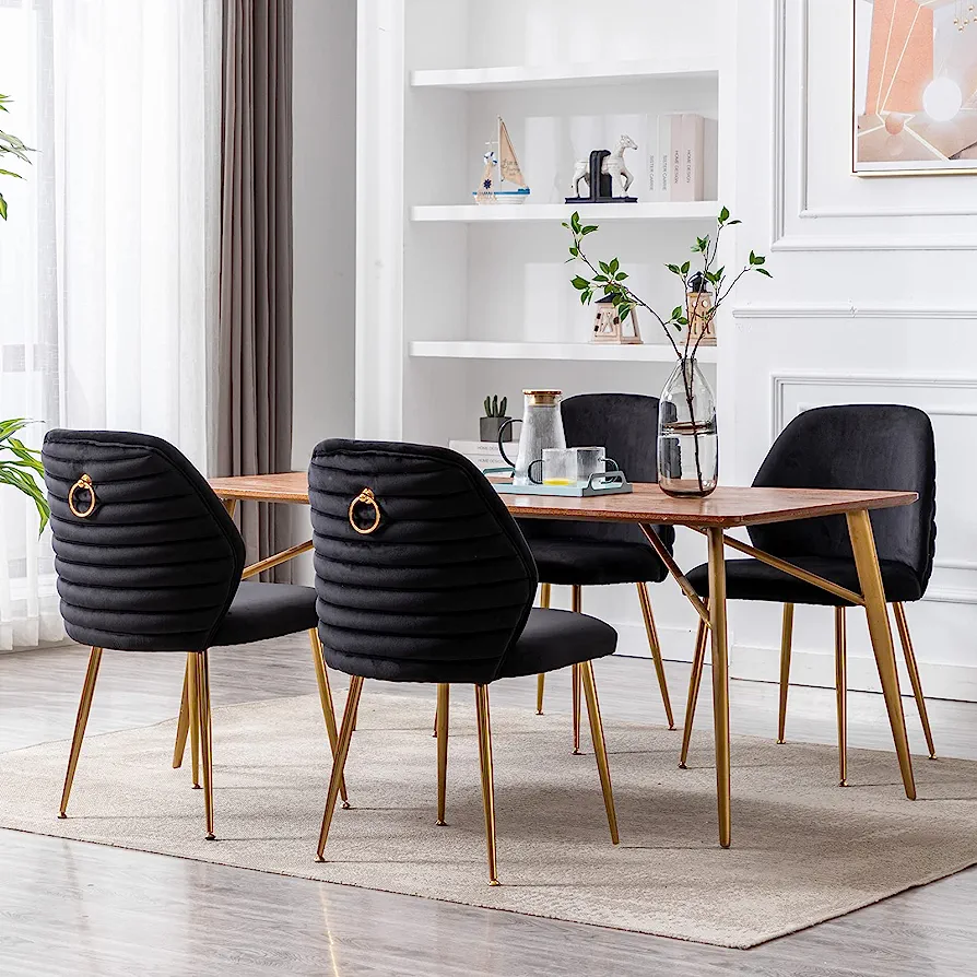 Black Velvet Dining Chair with Gold Legs