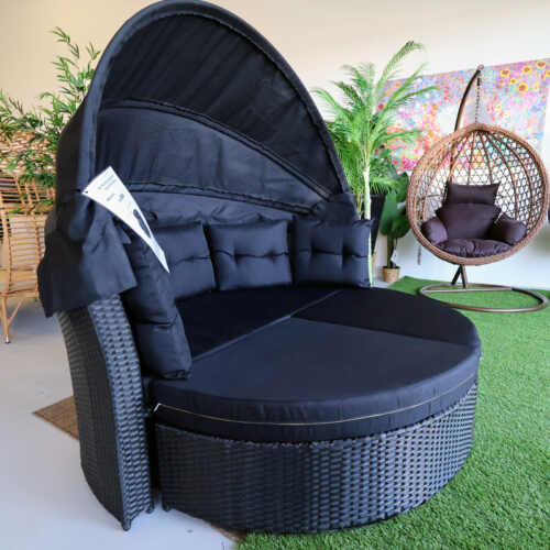 Day Bed with Adjustable Canopy Black Rattan9
