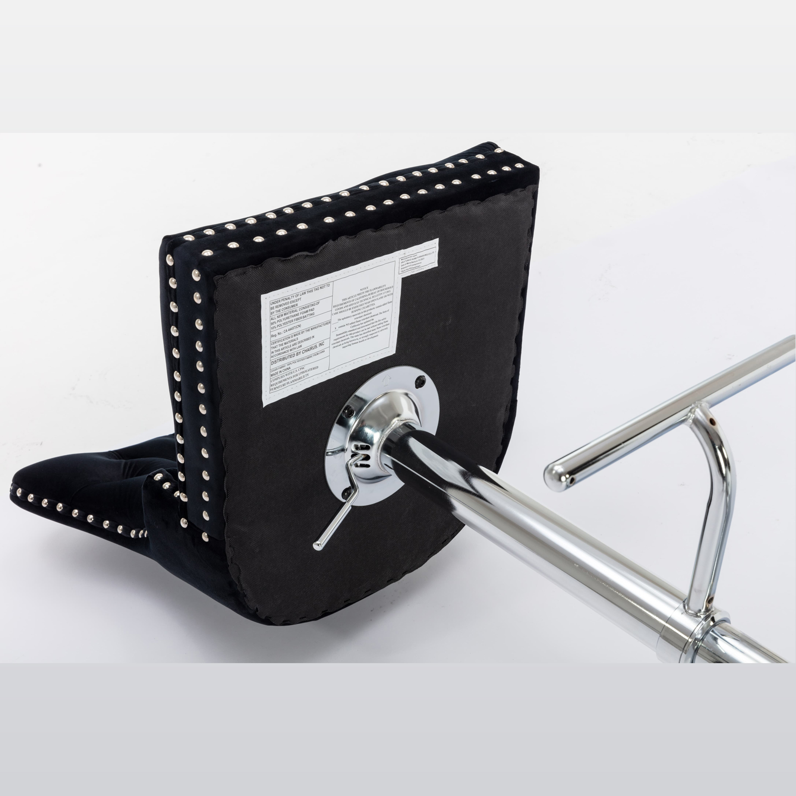 Zara Luxury Height Adjustable Swivel Bar Stool Velvet Stud With Footrest And Chromed Base - Black