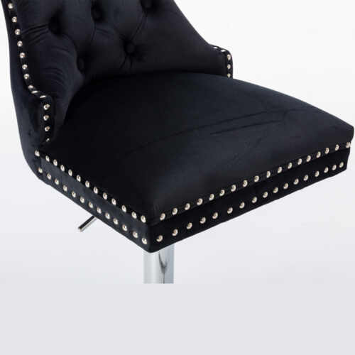 Zara Luxury Height Adjustable Swivel Bar Stool Velvet Stud With Footrest And Chromed Base - Black