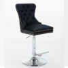 Zara Luxury Height Adjustable Swivel Bar Stool Velvet Stud With Footrest And Chromed Base - Black