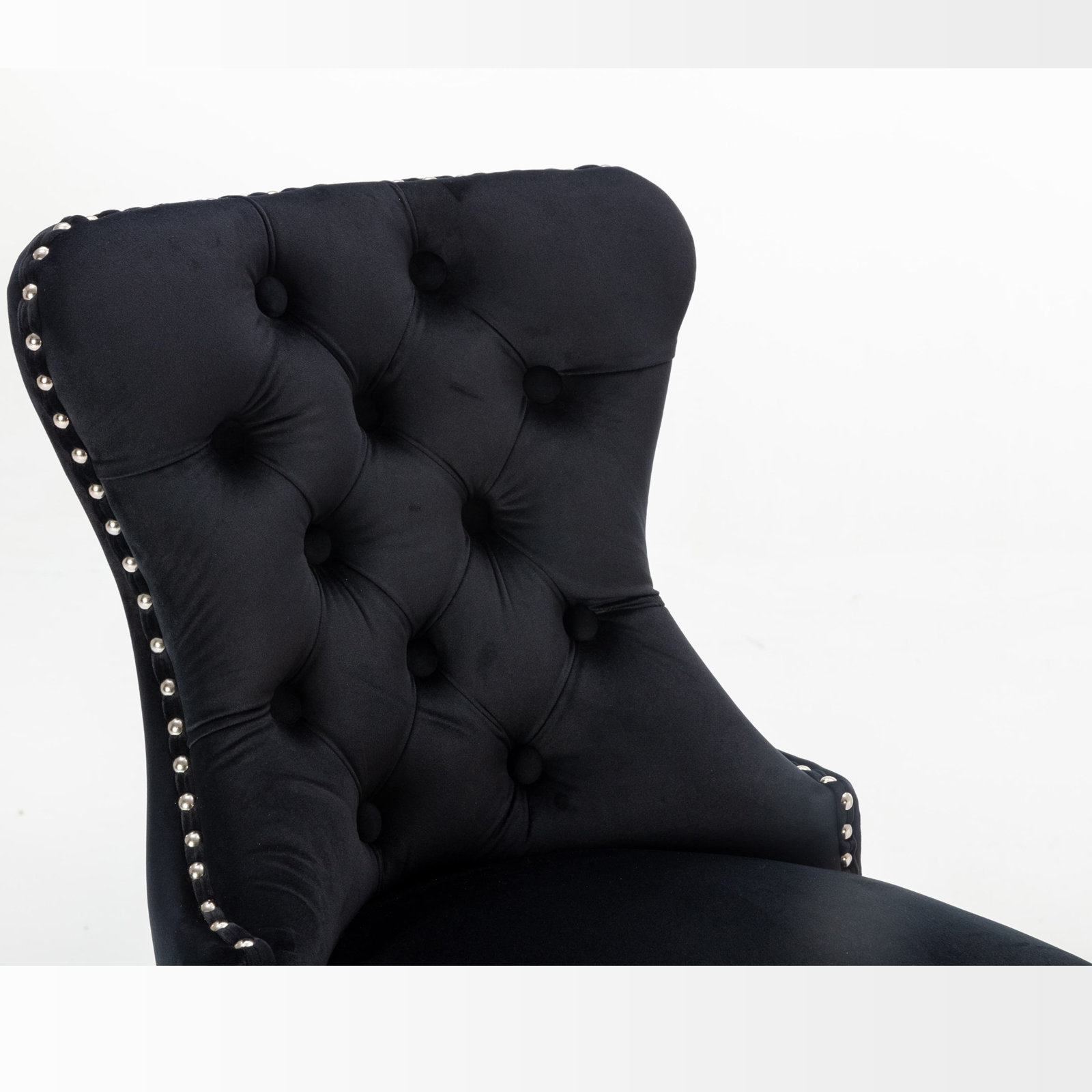 Zara Luxury Height Adjustable Swivel Bar Stool Velvet Stud With Footrest And Chromed Base - Black