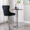 Zara Luxury Height Adjustable Swivel Bar Stool Velvet Stud With Footrest And Chromed Base - Black
