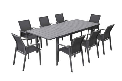 Ella Outdoor Extendable Dining Table Set With Chairs Powder Coated Aluminium – Black Frame