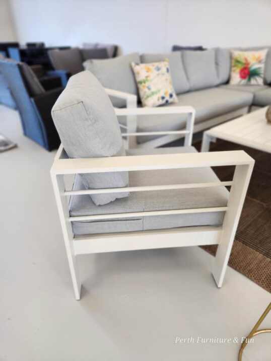 Hamilton Outdoor L-Shape Aluminium Lounge Sofa Set With Coffee Or Dining Tables – White Frame