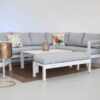 Hamilton Outdoor L-Shape Aluminium Lounge Sofa Set With Coffee Or Dining Tables – White Frame