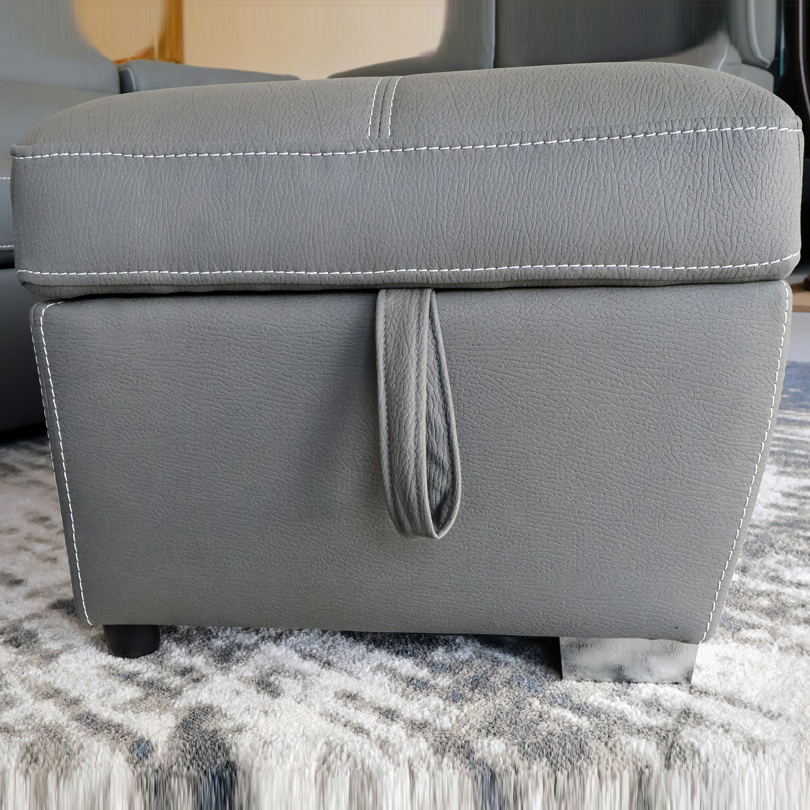 Veronica 6 Seater Lounge, Sofa Bed With Storage And Ottoman - Dark Grey Leather