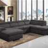 Veronica 6 Seater Lounge, Sofa Bed With Storage And Ottoman - Dark Grey Leather
