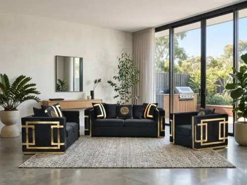 3 2 1 seater black velvet lounge set in Perth WA