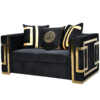 Amara Black Velvet Sofa Set Golden Frame 3seater2 Amara Golden Frame Sofa Set 3/2/1 Seater (All Black/Gold Back Cushion Included) - Black Velvet