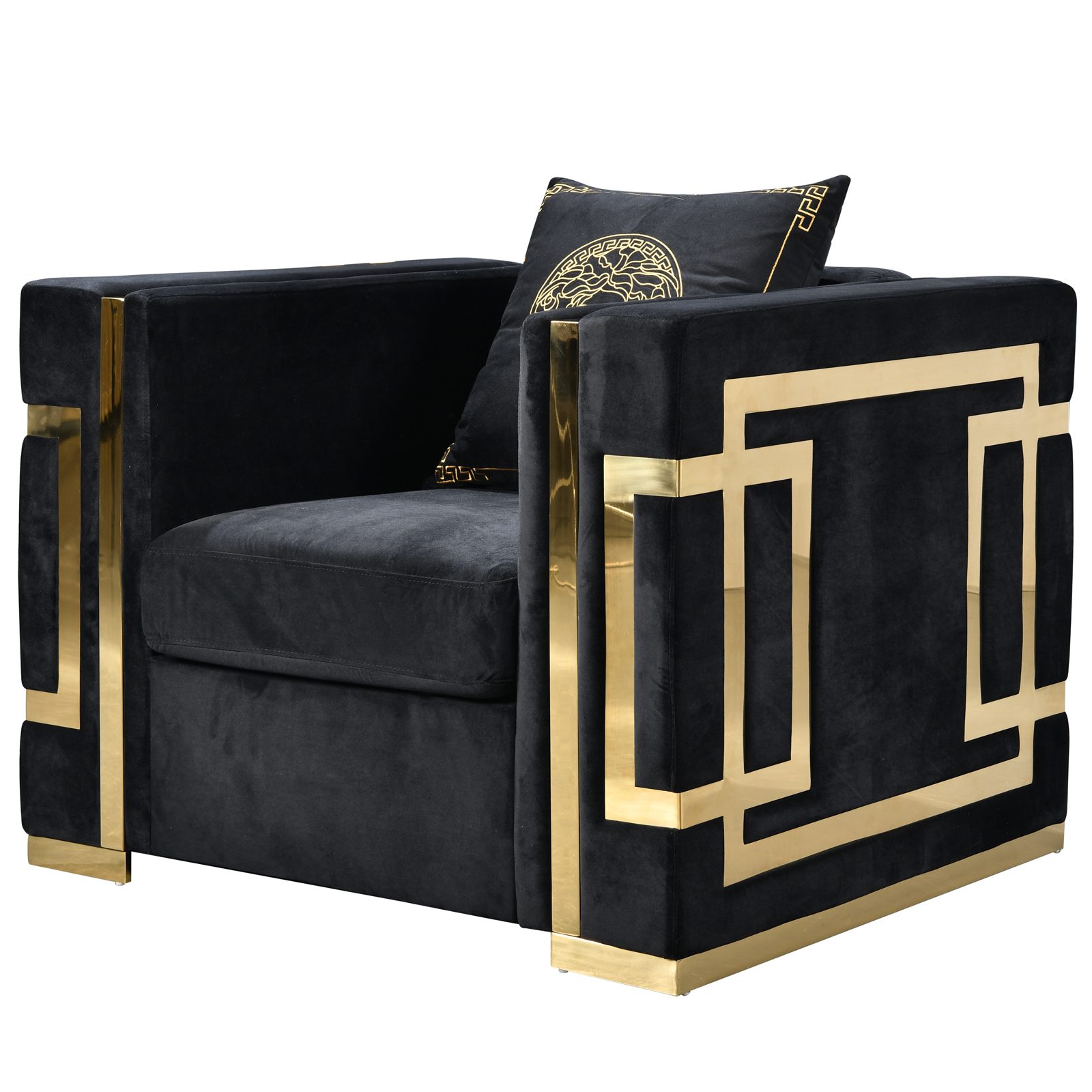 Amara Black Velvet Sofa Set Golden Frame 3seater3 Amara Golden Frame Sofa Set 3/2/1 Seater (All Black/Gold Back Cushion Included) - Black Velvet