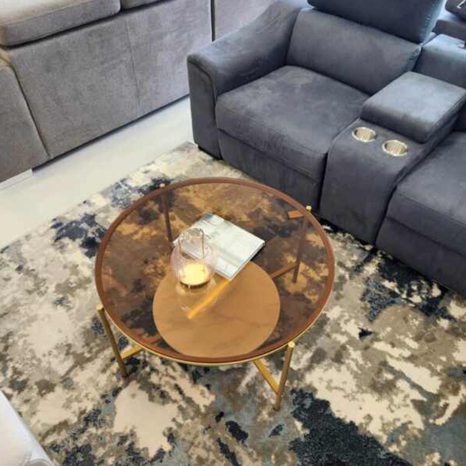 Elegant 2-Tier Glossy Glass Coffee Table – Sleek Minimalist Design With Slate Shelf