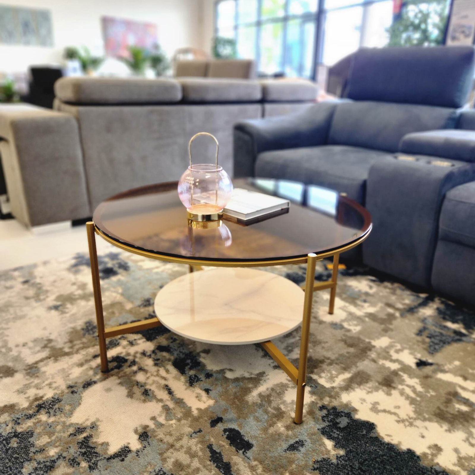 Elegant 2-Tier Glossy Glass Coffee Table – Sleek Minimalist Design With Slate Shelf