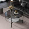 Elegant 2-Tier Glossy Glass Coffee Table – Sleek Minimalist Design With Slate Shelf