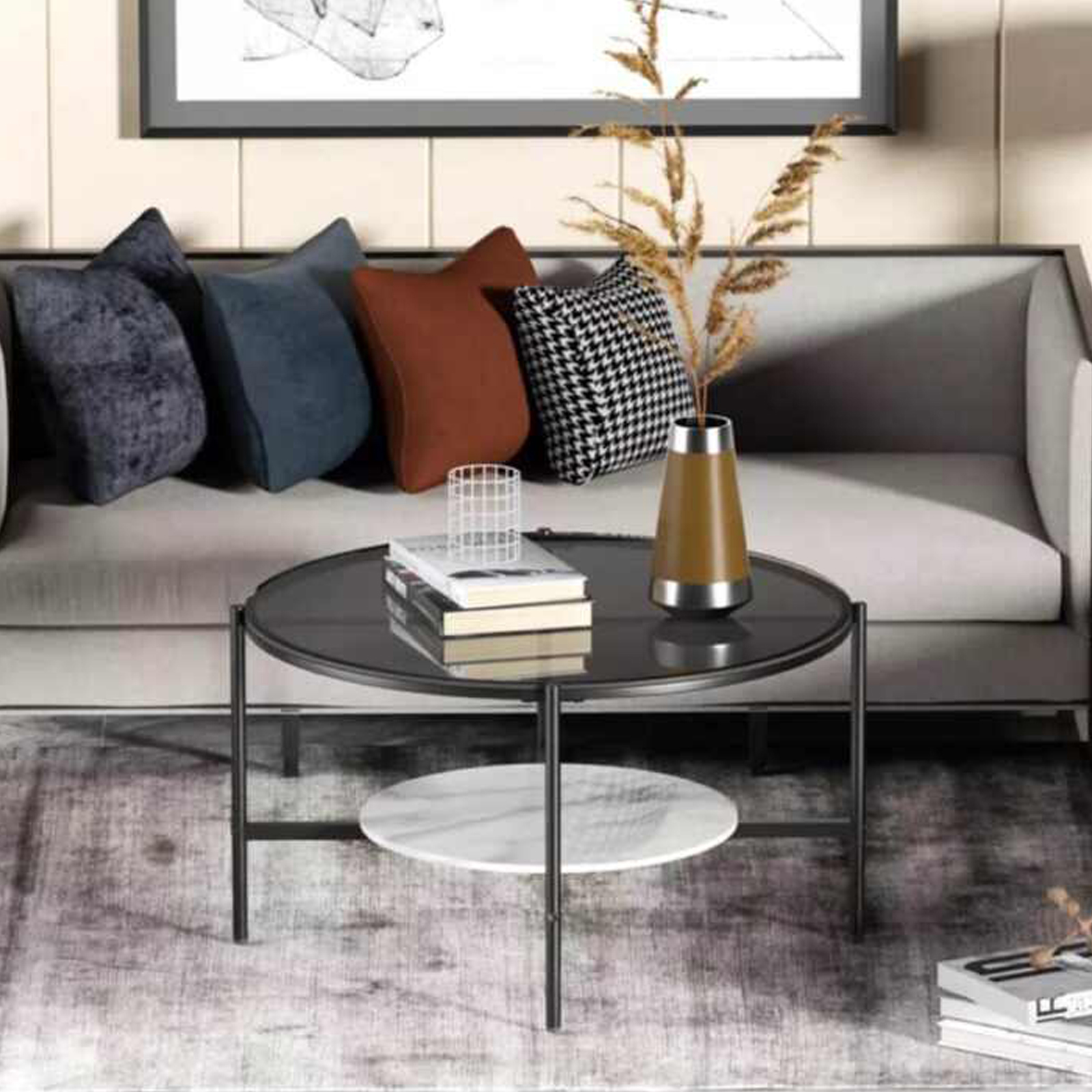 Elegant 2-Tier Glossy Glass Coffee Table – Sleek Minimalist Design With Slate Shelf