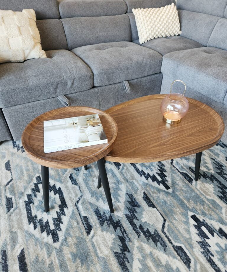 2-piece Retro Living Room Coffee Table Walnut Oval Accent Centre Table - Image 5