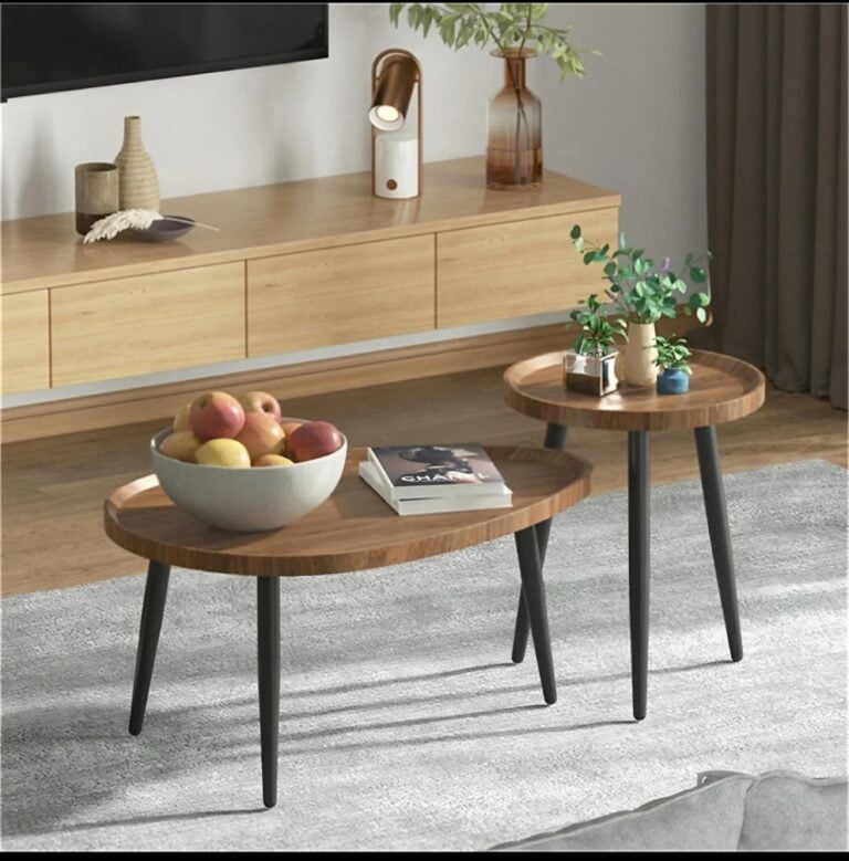 2-piece Retro Living Room Coffee Table Walnut Oval Accent Centre Table - Image 10