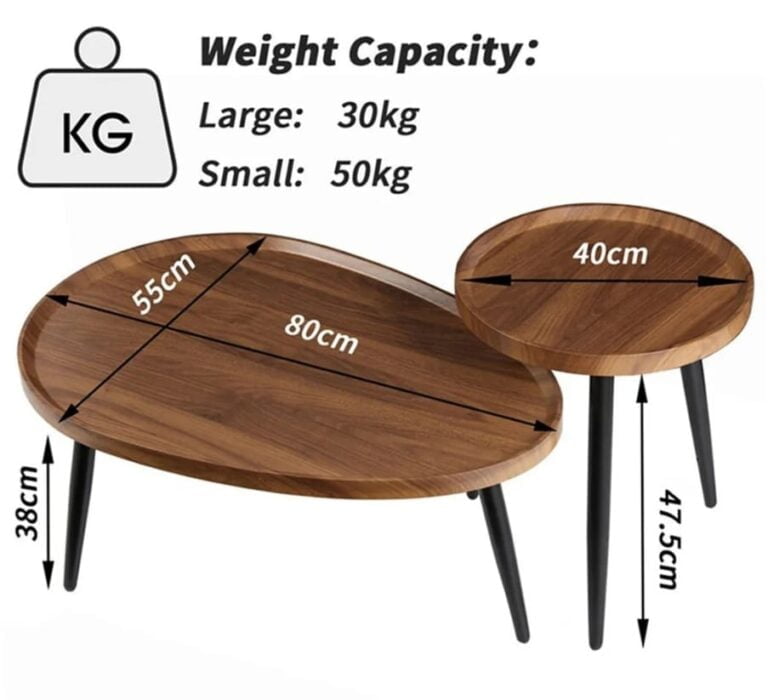 2-piece Retro Living Room Coffee Table Walnut Oval Accent Centre Table