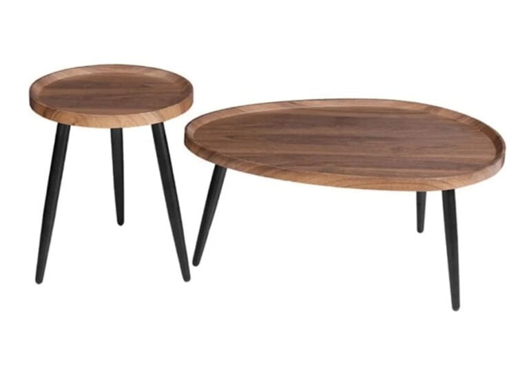 2-piece Retro Living Room Coffee Table Walnut Oval Accent Centre Table - Image 18
