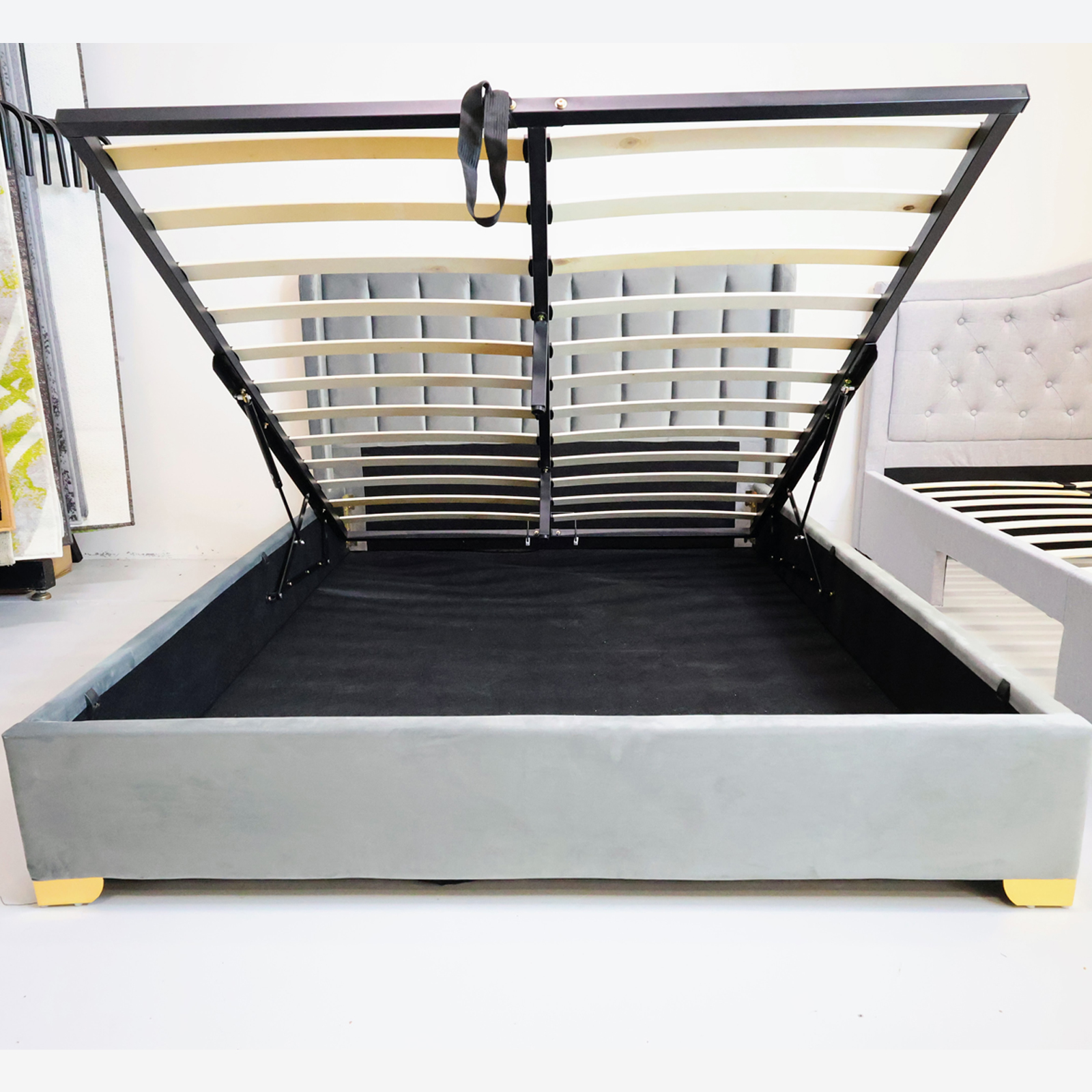 Velvet Dream Stylish bed with Smart Storage Gas Lift Bed-Grey3