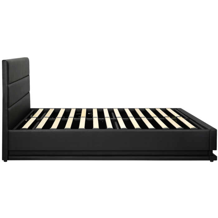 Air Leather Luxe Bed Frame +LED Light +Gas Lift Smart Storage- White - Image 5