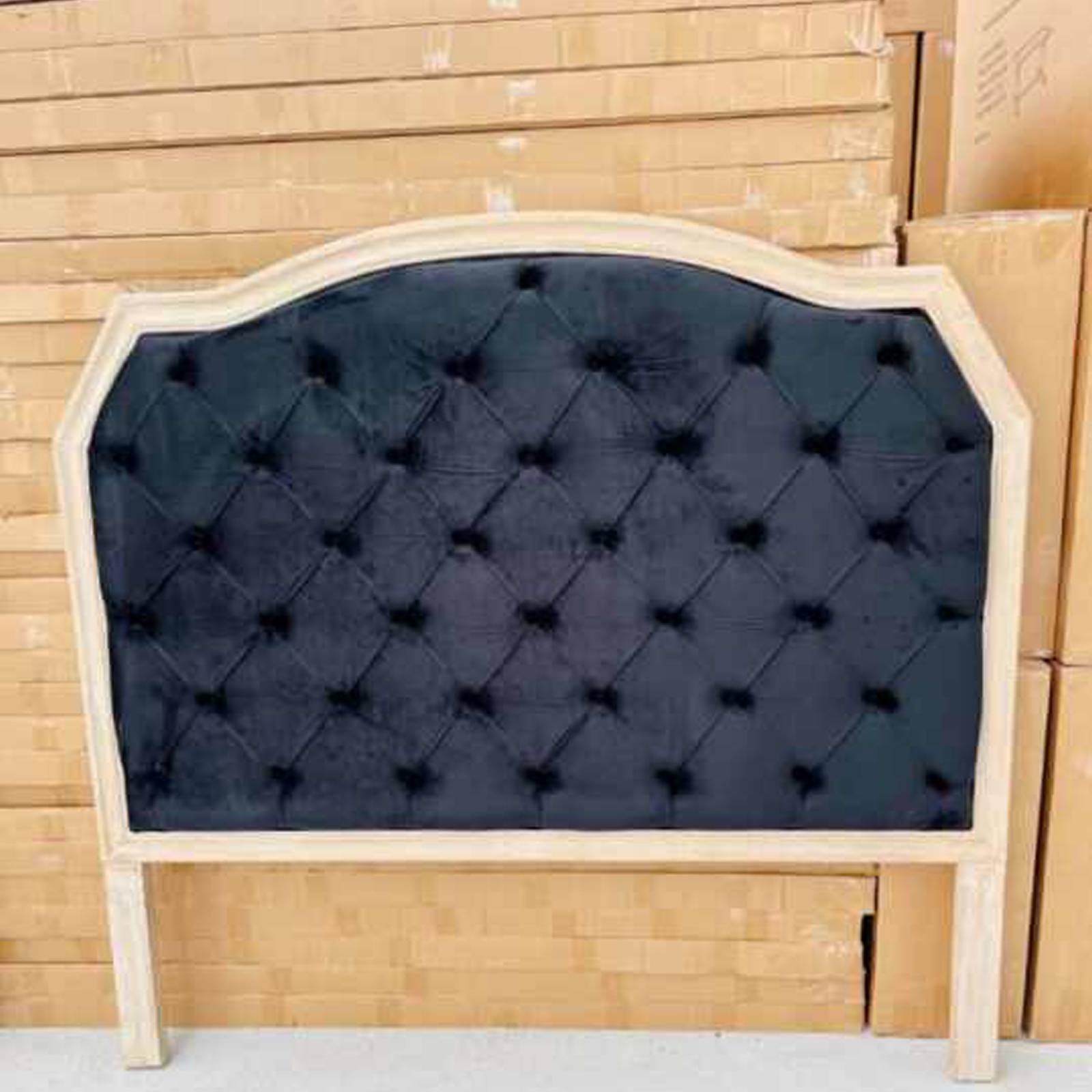 Queen-size French provincial bed frame with solid oak wood and black velvet