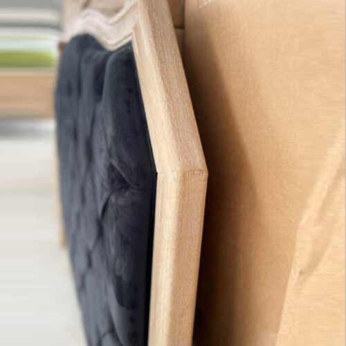 French Provincial Queen Headboard – Black Velvet & Solid Oak