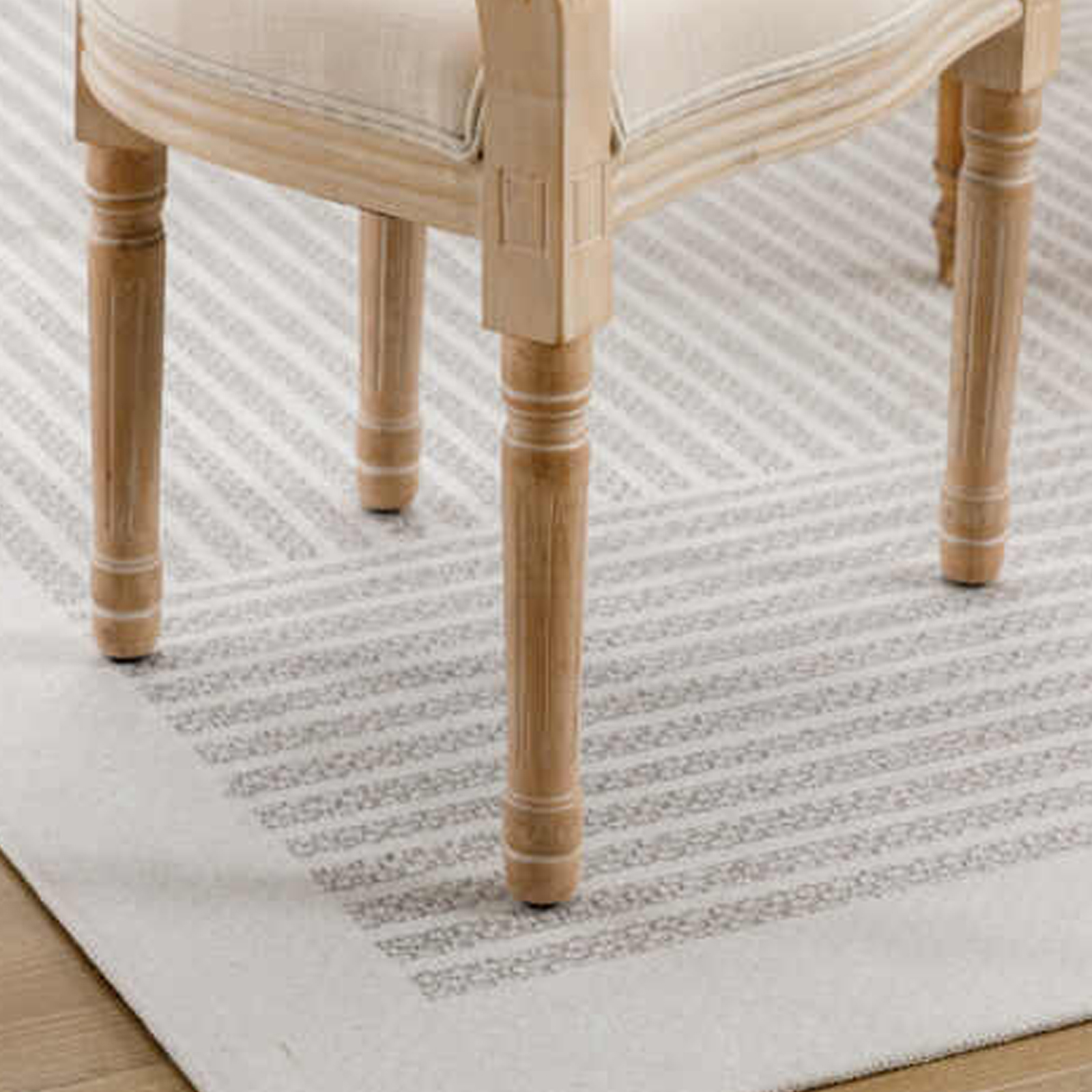 Louis French Beige Linen Dining Armchair – Light Wood