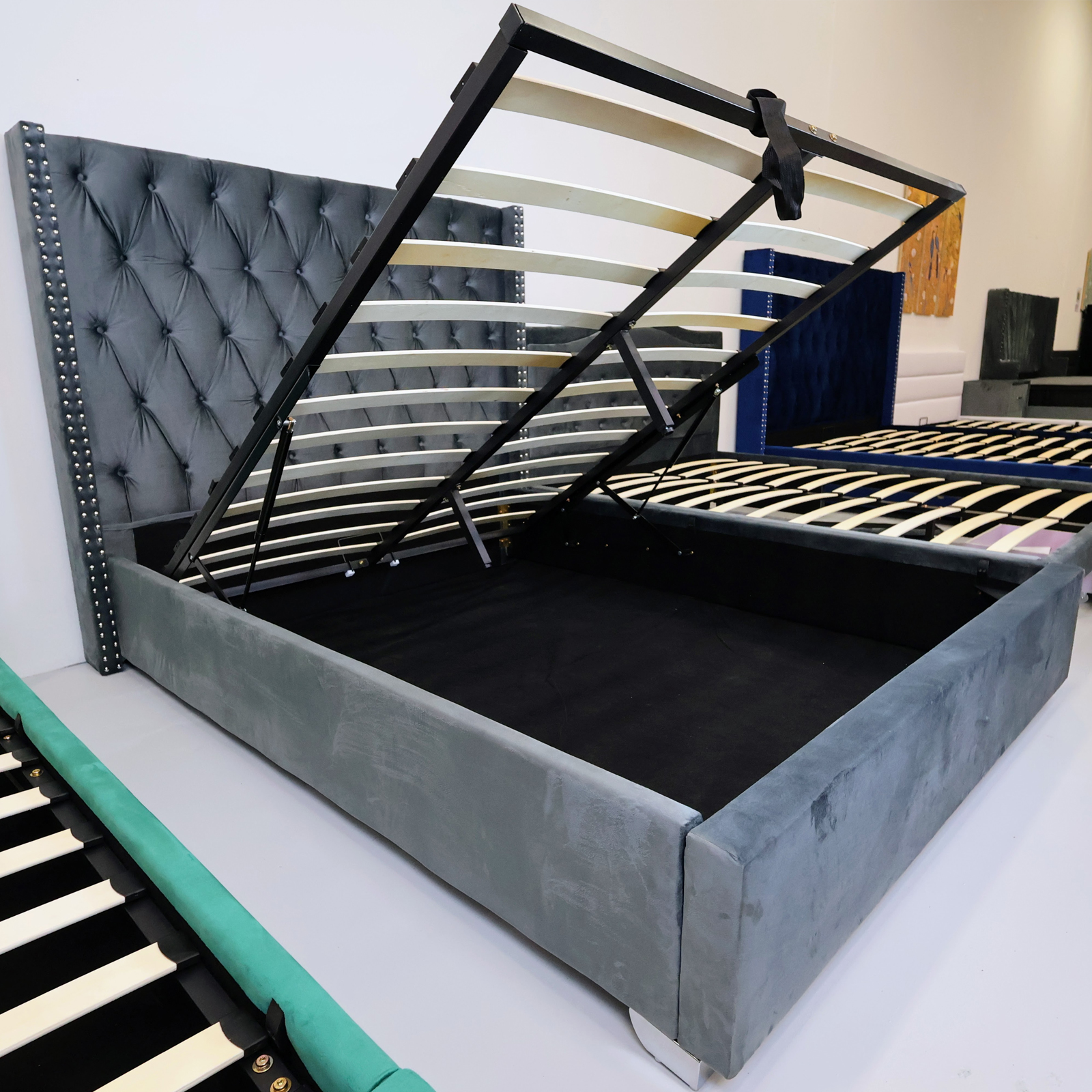 Royal Plush Bed Frame with Smart Storage Gas Lift Bed -Grey3 Royal Plush Bed Frame With Smart Storage : Gas Lift Bed - Grey