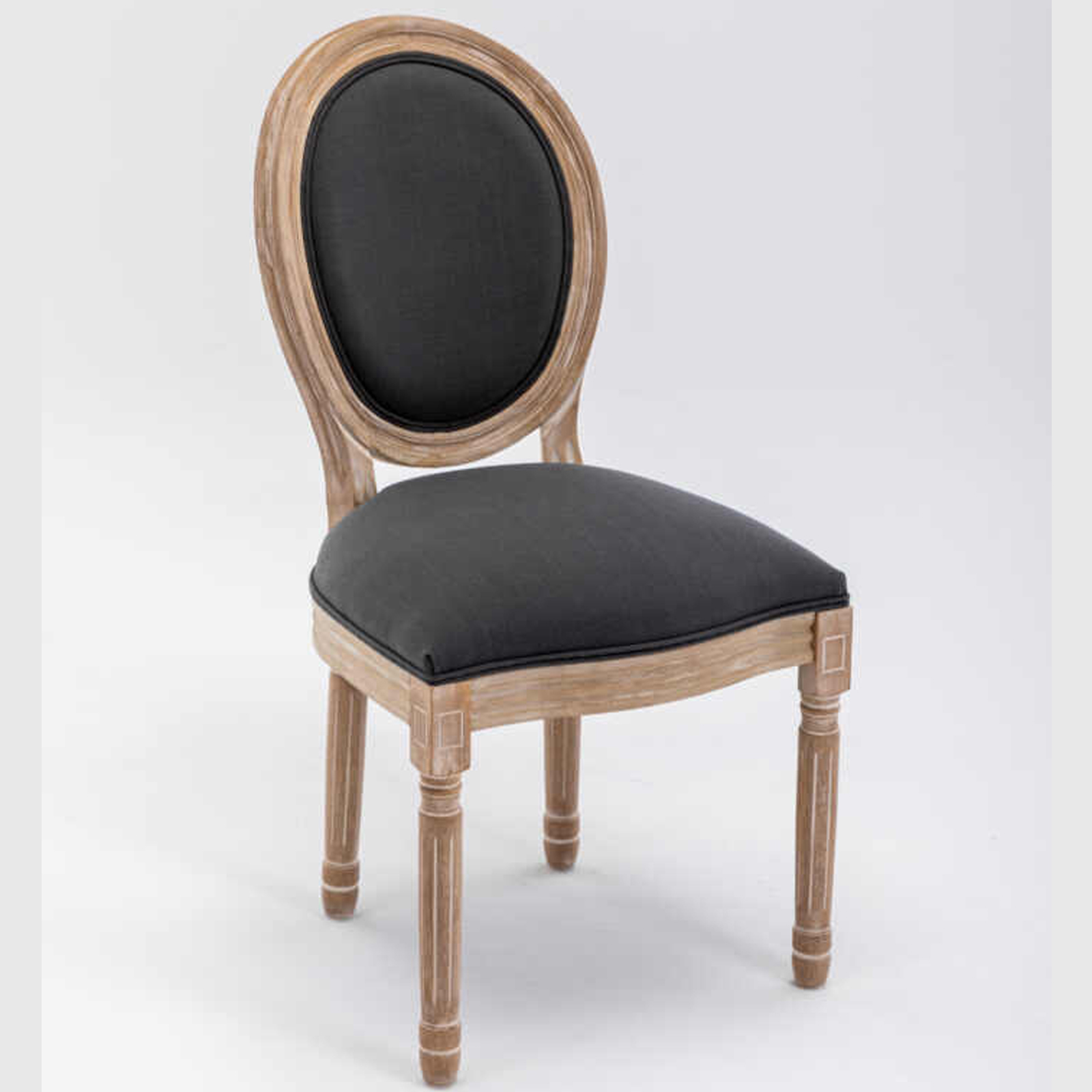 Louis French Provincial Upholstered Dining Chair – Grey With Oak Leg