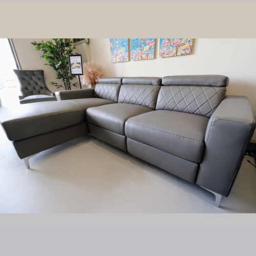 : Zoe Luxurious 3-Seater Sofa Chaise With Storage, Electric Recliner, And USB Port - Grey Leather