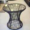 Round Black Rattan Outdoor Coffee/Side Table Glass Top
