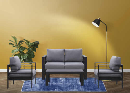 Hamilton Outdoor 4 Seater Aluminuim Lounge Sofa Set With Coffee Table – Black Frame