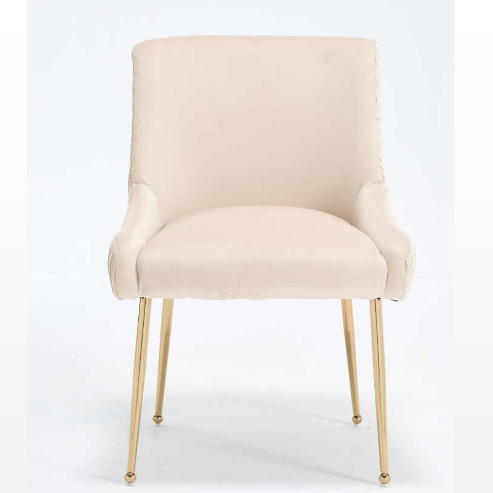 Elara Modern Velvet Accent Side Chair with Pleated Back Pull Handle Cream With Gold Legs6 Elara Modern Velvet Accent Side Chair With Pleated Back, Pull Handle - Cream With Gold Legs