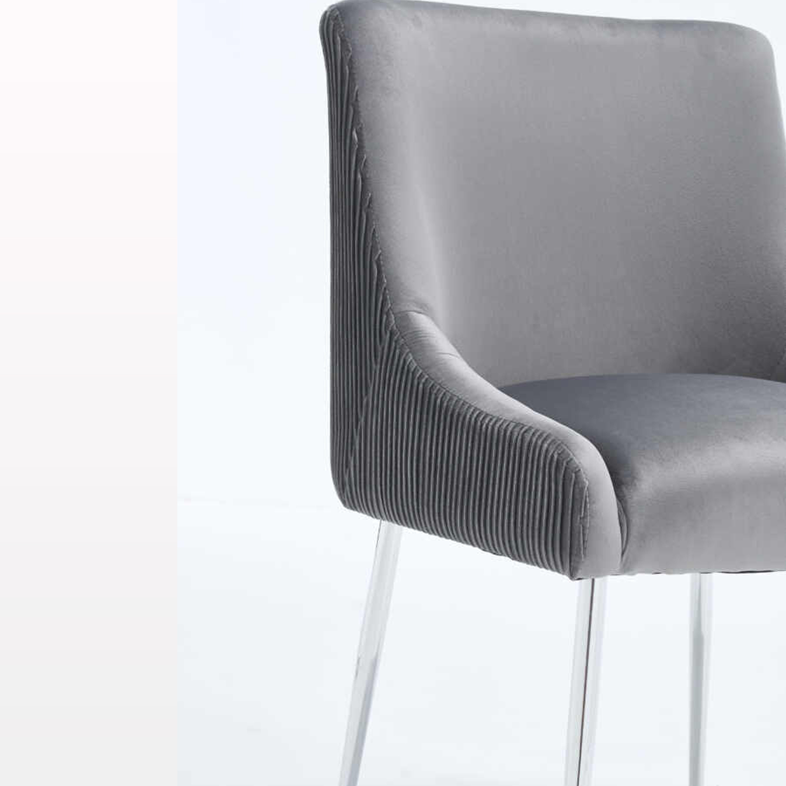 Elara Modern Velvet Accent Side Chair with Pleated Back, Pull Handle – Grey with Chrome Legs5 Elara Modern Velvet Accent Side Chair With Pleated Back, Pull Handle - Grey with Chrome Legs