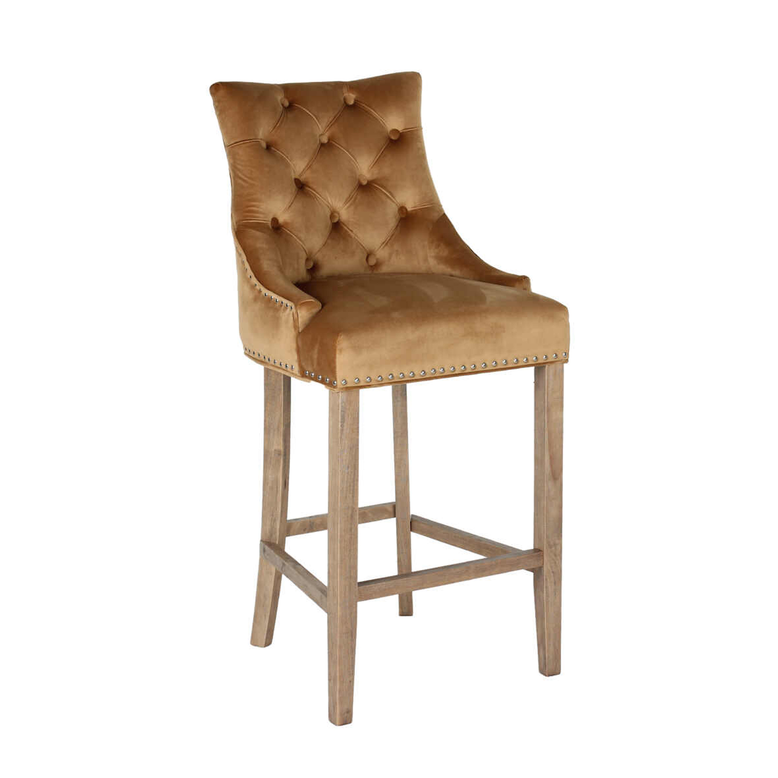 Zara French Accent Luxury Velvet Barstool With Wood Legs - Tan brown
