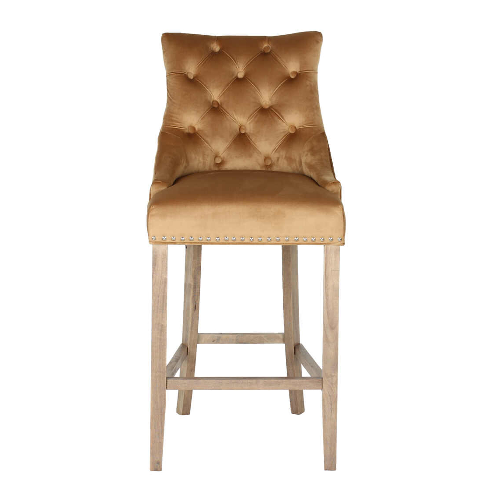 Zara French Accent Luxury Velvet Barstool With Wood Legs - Tan brown