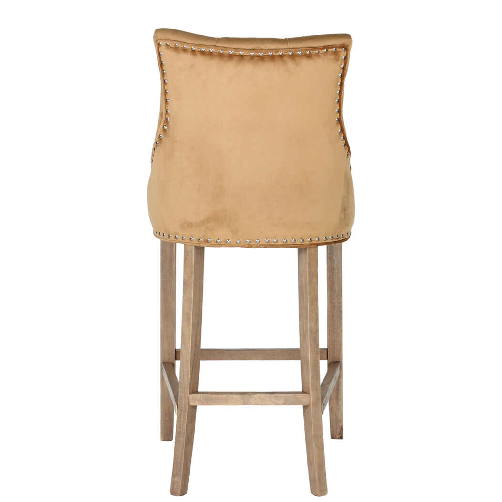 Zara French Accent Luxury Velvet Barstool With Wood Legs - Tan brown